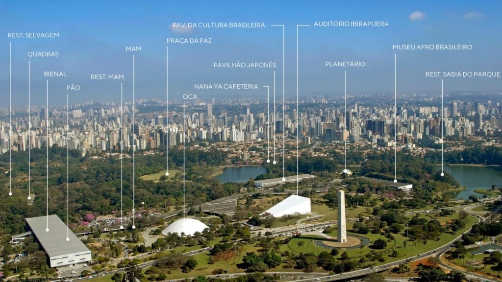 Imagem com indicações de locais de referências na região de Moema e Parque Ibirapuera