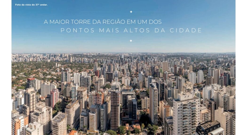 Vista ilustrativa do sky line de Pinheiros. Empreendimentos em São Paulo com vista do 35º pavimento da rua Oscar Freire, com vista para o sul da cidade.