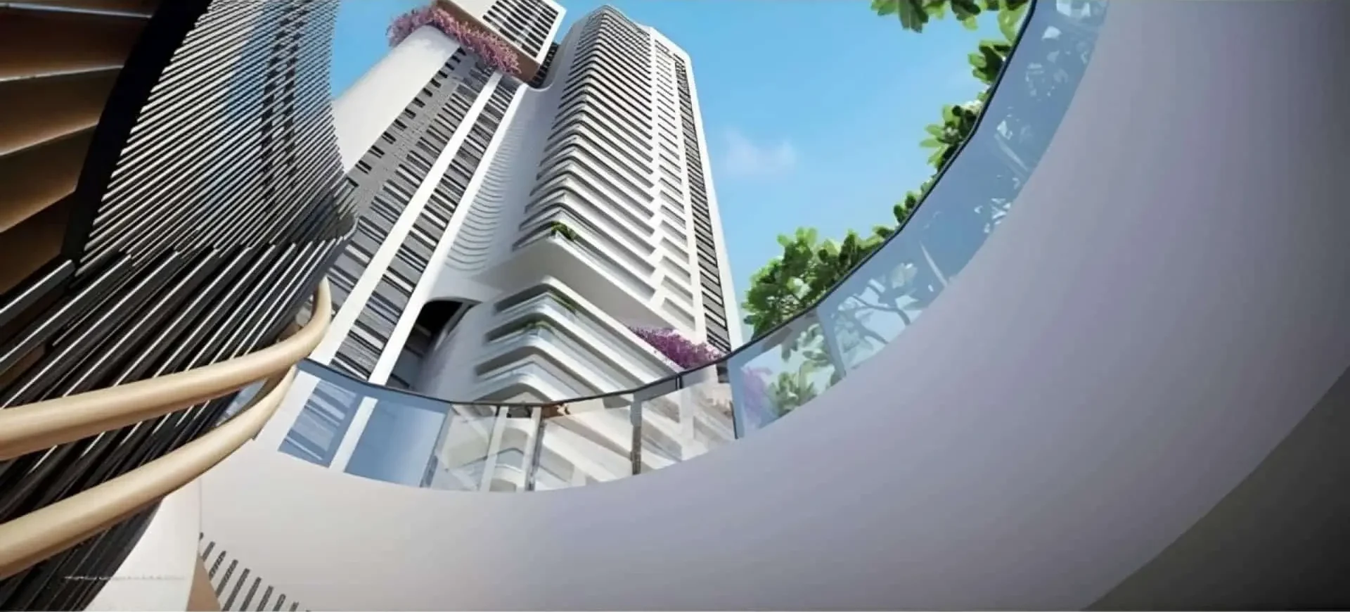 Imagem ilustrativa de uma torre com vista de uma escada com alusão a um apartamento eztec