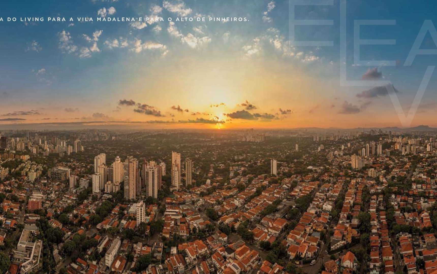 Vista da Vila Madalena Imagem ilustrativa da vista do empreendimento com apartamento de alto padrão na Vila Madalena. Mostrando o por do sol, e os imóveis da região de uma altura incrível.